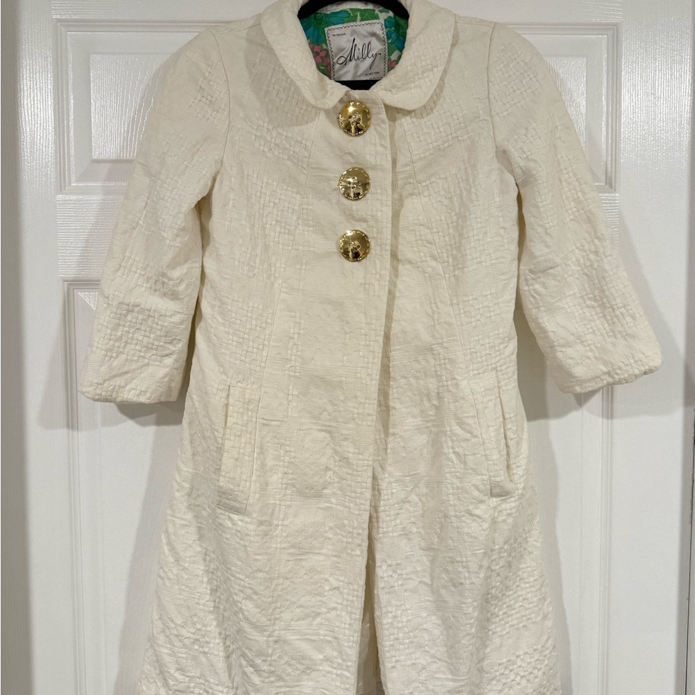 MILLY of New York Cream Trench Coat with Gold Buttons